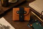 The Hunter HM rugged leather wallet on a walnut desk — vintage carry by Kordovan