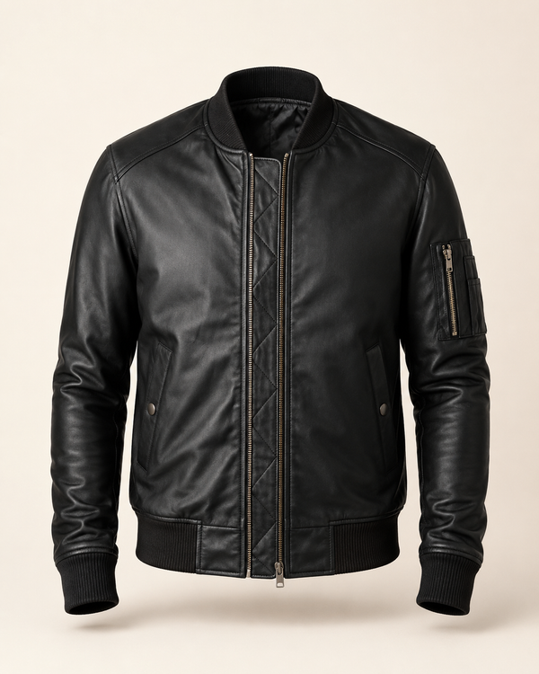 The Ace | Men's Black Leather Bomber Jacket
