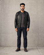 The Ace — men's black MA-1 leather bomber jacket, side view | Kordovan Pakistan
