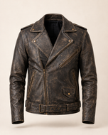 The Allaric Alley — men's distressed brown leather biker jacket, front view | Kordovan Pakistan