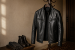 The Iconic | Men's Black Sheepskin Leather Jacket