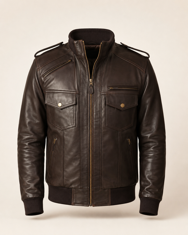 The Spy | Men's Brown Leather Bomber Jacket