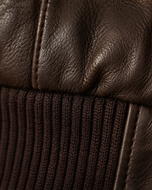 The Spy — men's brown leather bomber jacket, close-up of the leather grain and hardware | Kordovan Pakistan