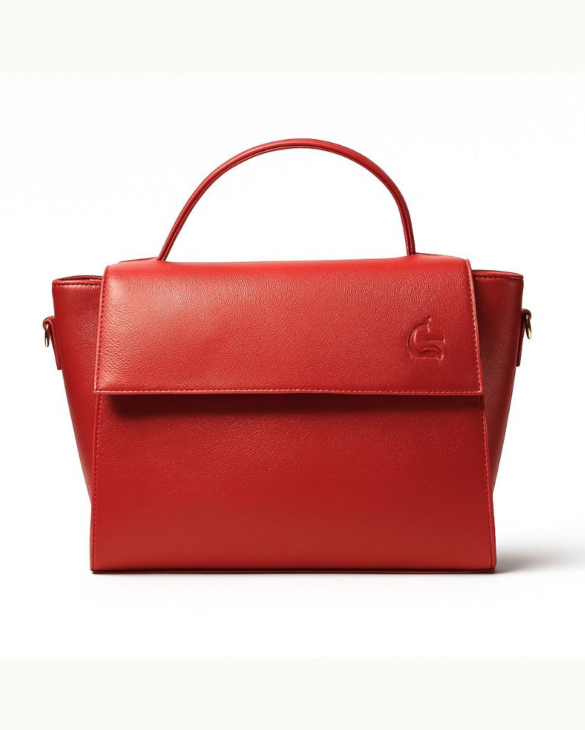 Red handbag on a white background