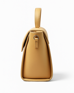 beige handbag on a white background