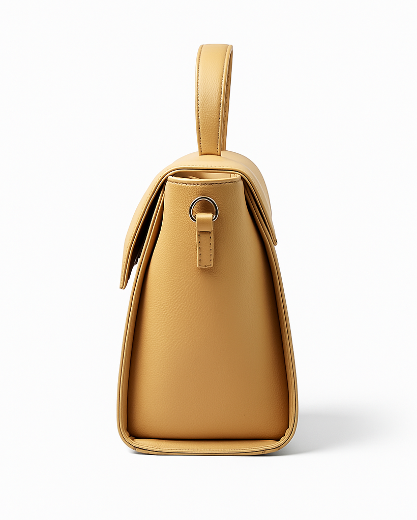 beige handbag on a white background