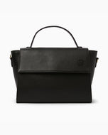 Black handbag on a white background