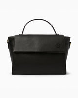 Black handbag on a white background