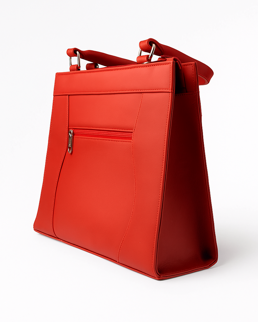 Red handbag on a white background