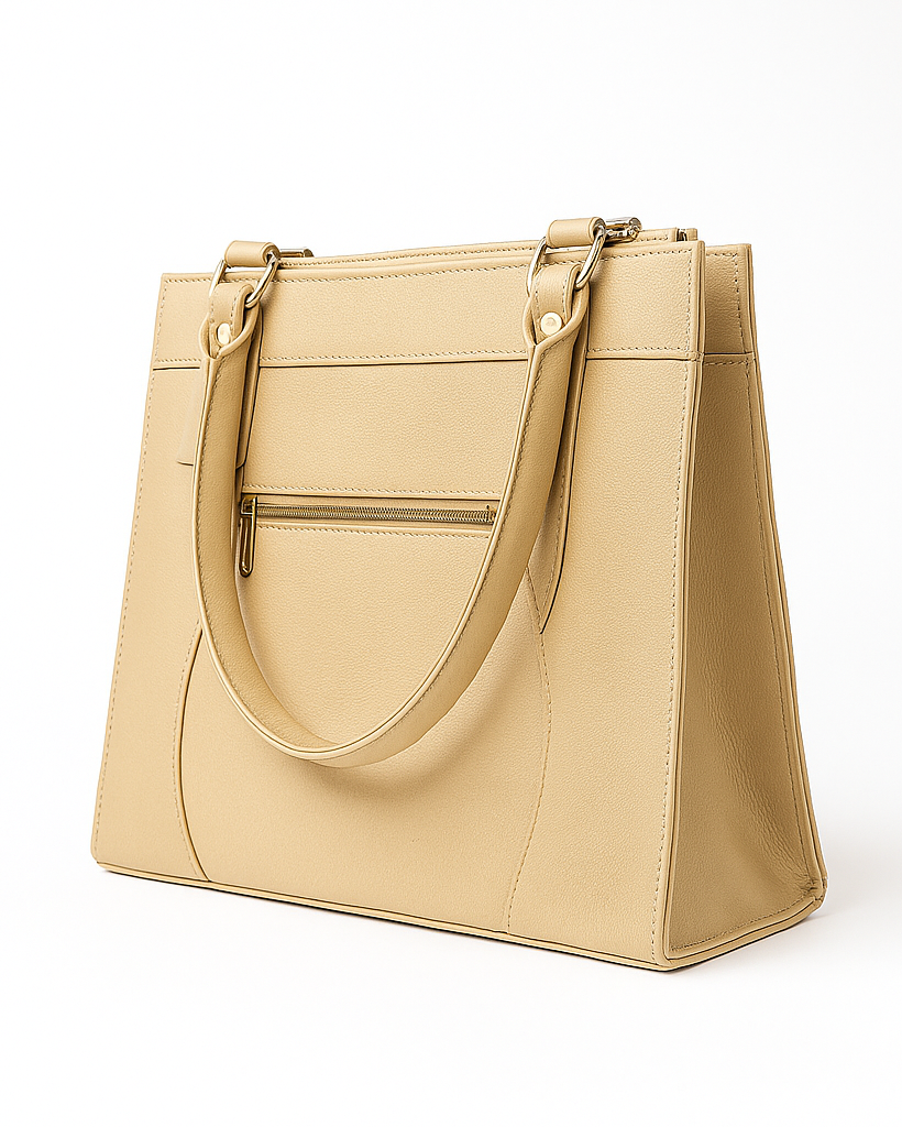Beige handbag on a white background
