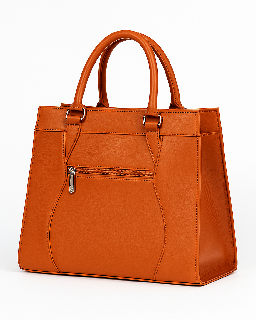 tan handbag on a white background