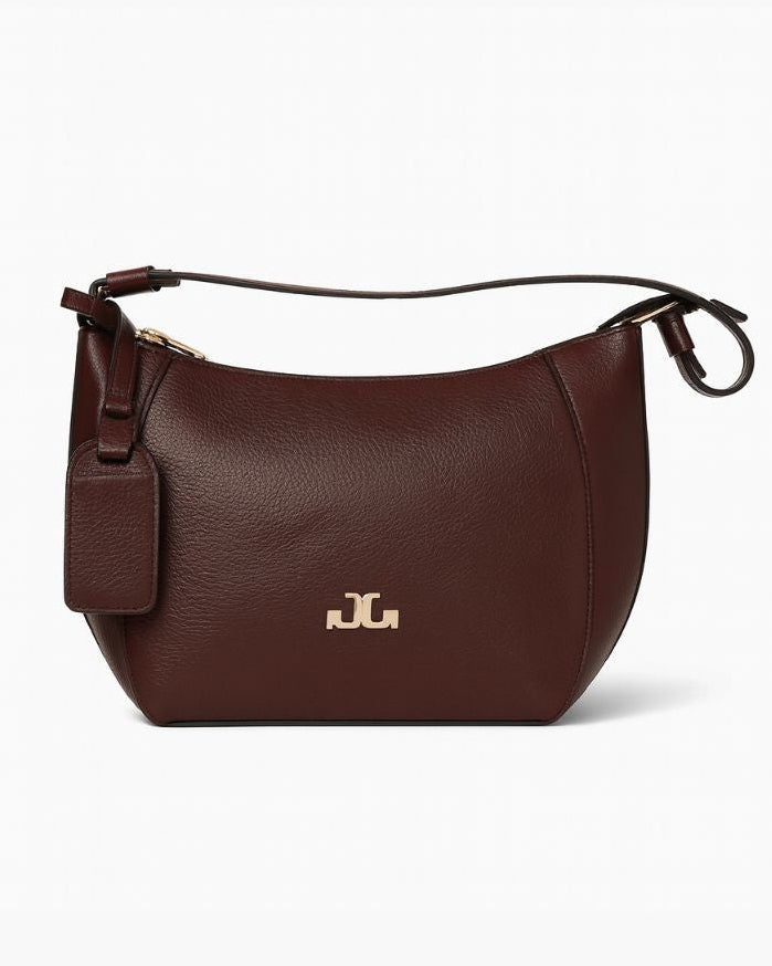 Brown handbag with a visible brand logo on a white background