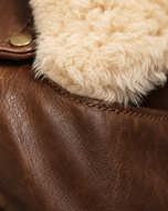 Urban Rider — men's brown fur collar leather biker jacket, close-up of the removable fur collar | Kordovan Pakistan