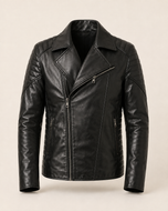 Vanguard — men's black leather biker jacket, front view | Kordovan Pakistan