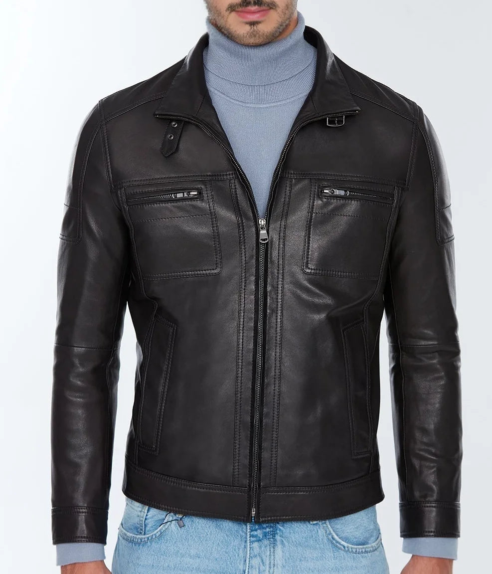 Wayne | Men's Sheepskin Black Leather Jacket