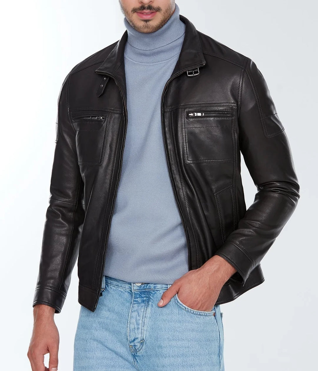 Wayne | Men's Sheepskin Black Leather Jacket