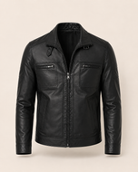 Wayne — men's black sheepskin leather jacket, front view | Kordovan Pakistan