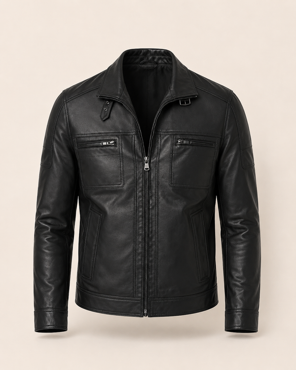 Wayne | Men's Sheepskin Black Leather Jacket