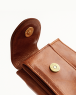 Armour wallet reading glasses case section open — brown cow leather