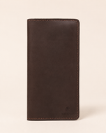 Crazy Horse long wallet in dark brown leather — front view | Kordovan Pakistan