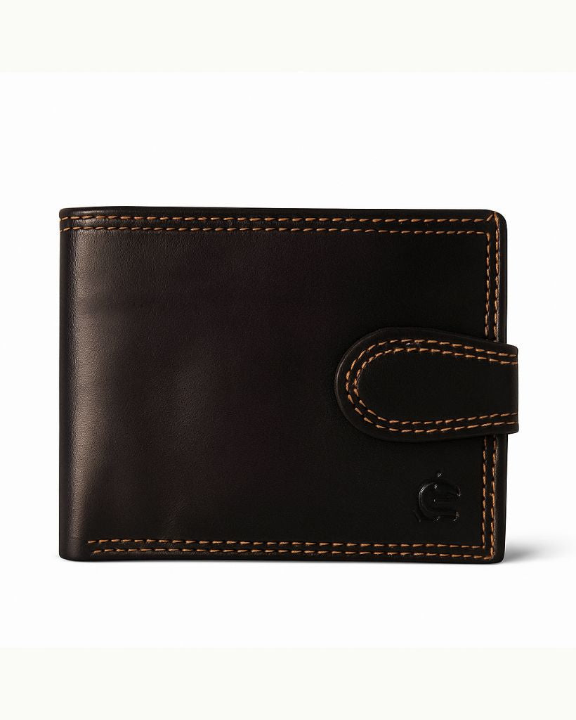 Black leather wallet on a white background