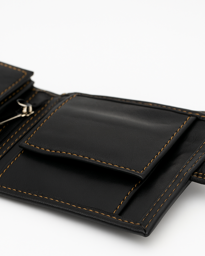 Black leather wallet on a white background