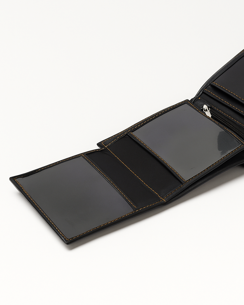 Black leather wallet on a white background