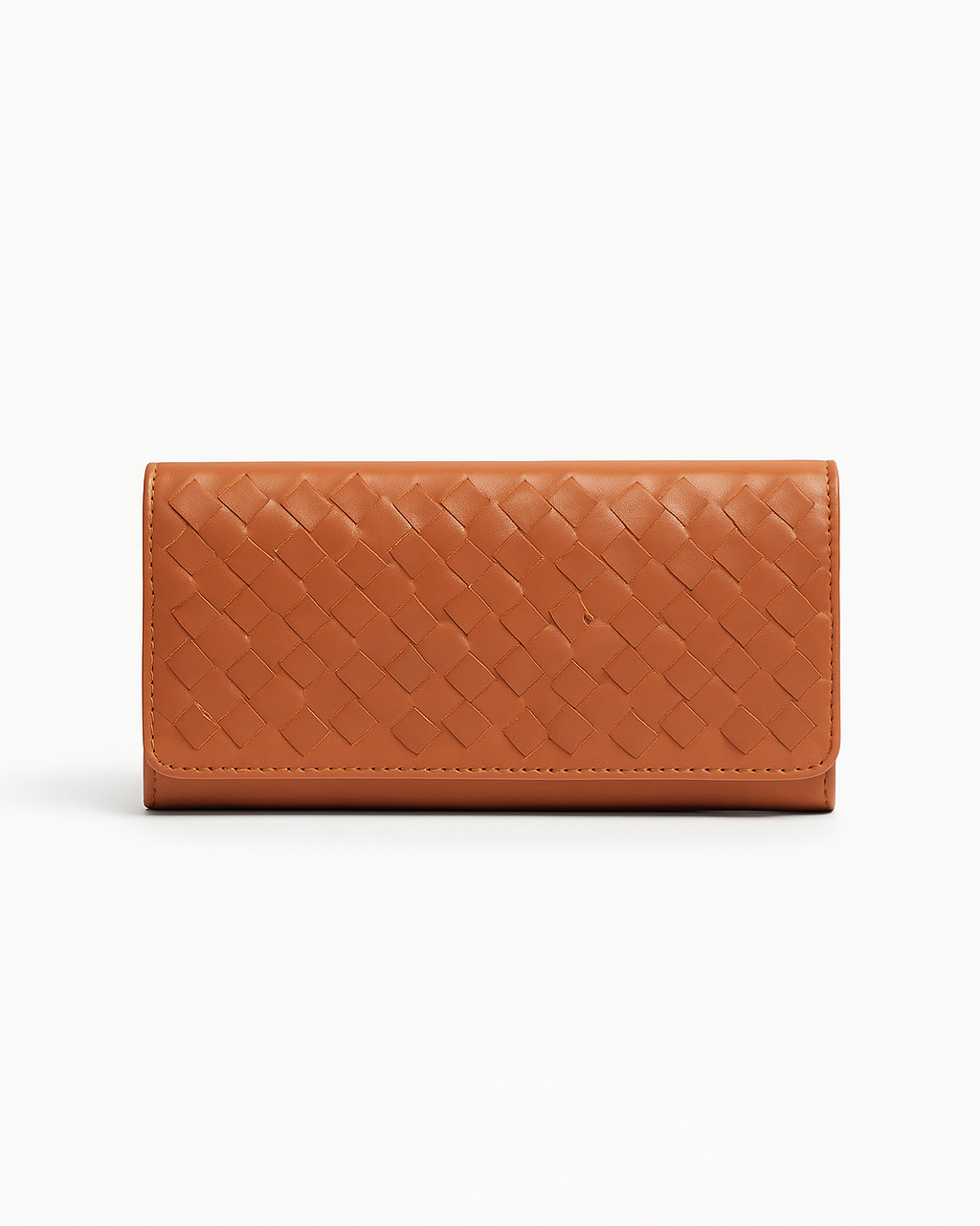 Brown woven wallet on a white background
