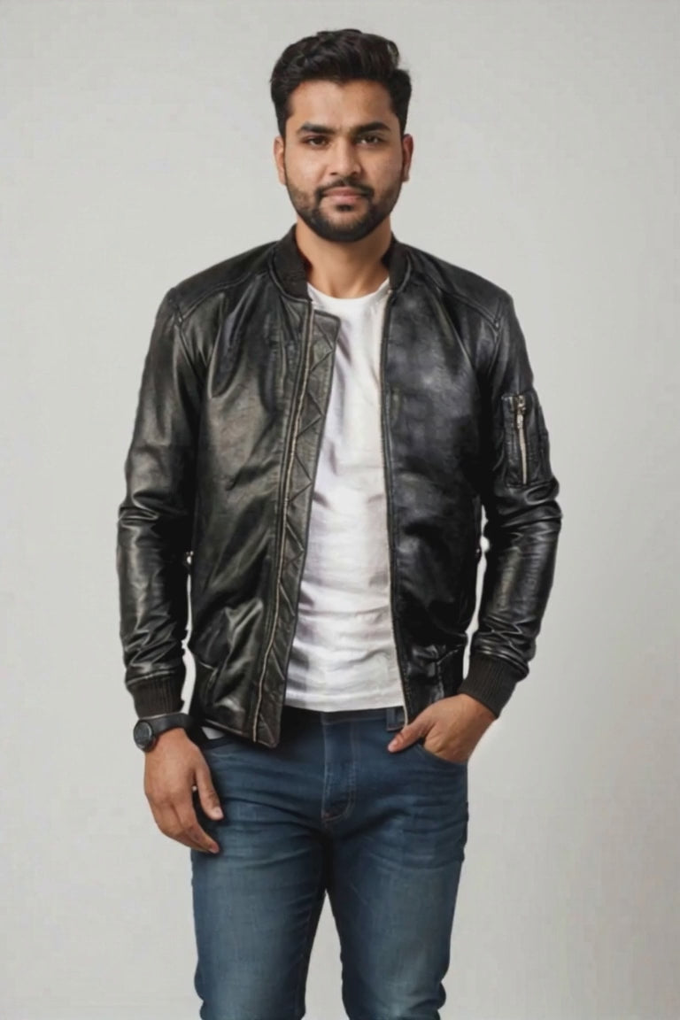 The Iconic | Men's Black Sheepskin Leather Jacket