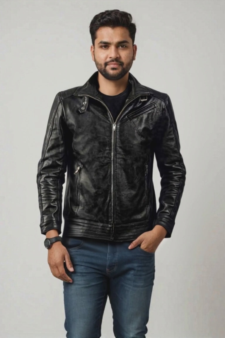 Legender Black | Men's Black Leather Biker Jacket
