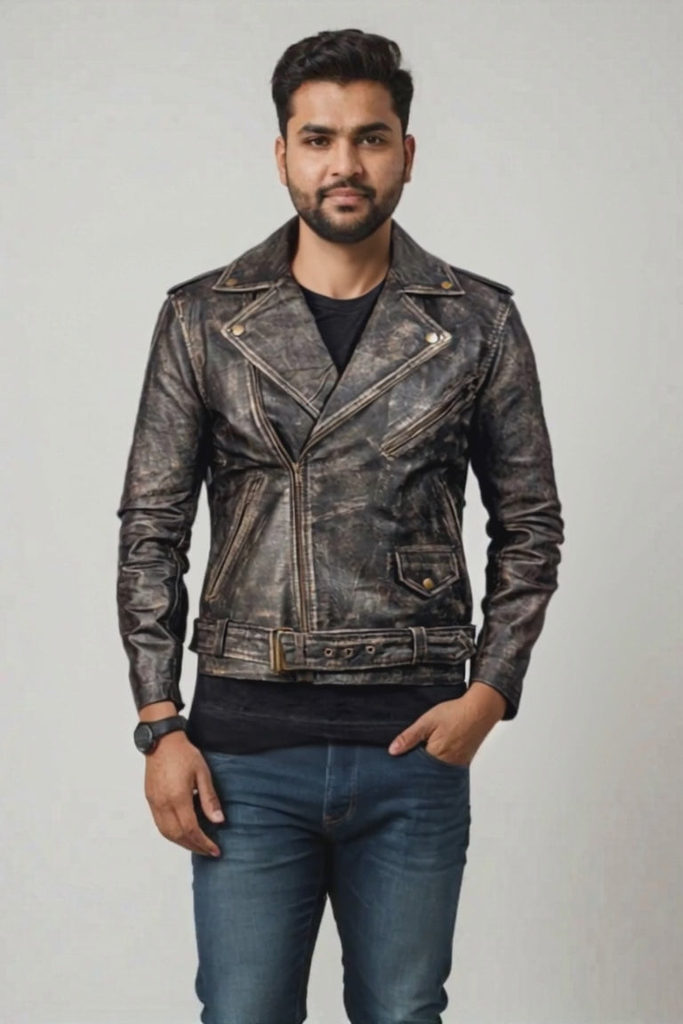 The Allaric Alley | Vintage Distressed Brown Leather Biker Jacket