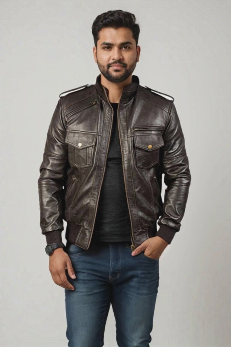 The Spy | Men's Brown Leather Bomber Jacket