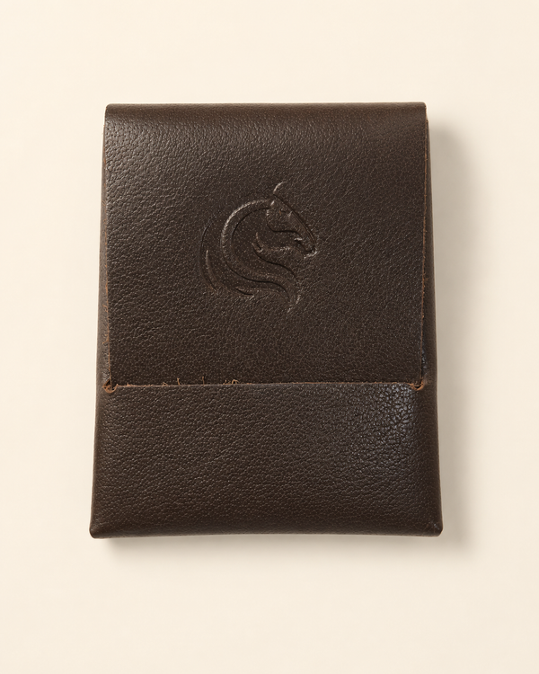 The Seamless stitch-less leather card wallet in brown — front view | Kordovan Pakistan