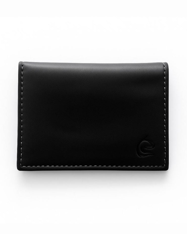 Black leather card holder wallet on a white background
