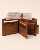 The Truckkr wallet open — card, cash and coin compartments