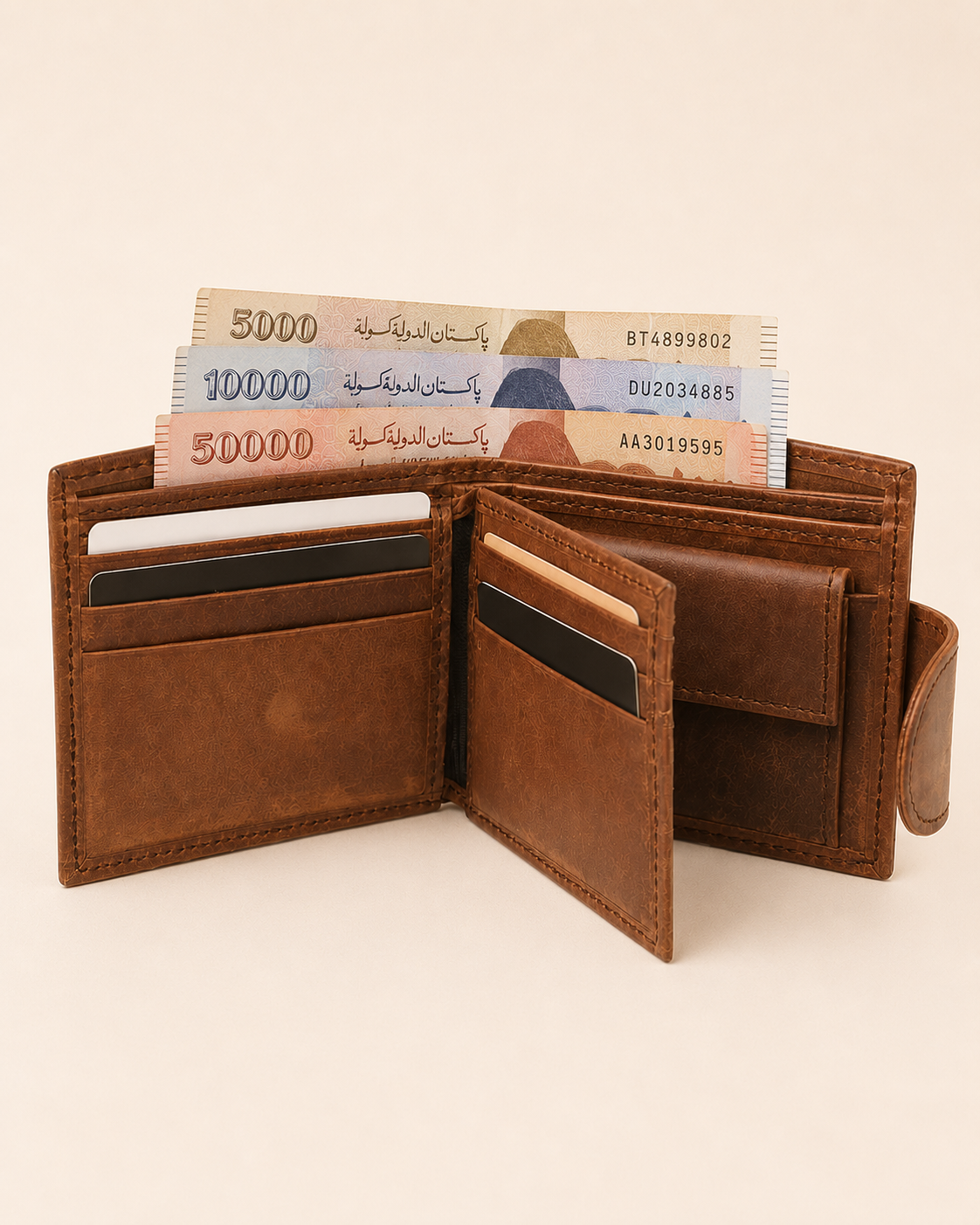 The Truckkr wallet open — card, cash and coin compartments