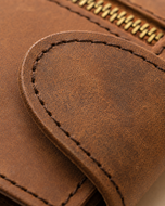 Truckkr wallet external zip coin compartment detail in crazy horse leather