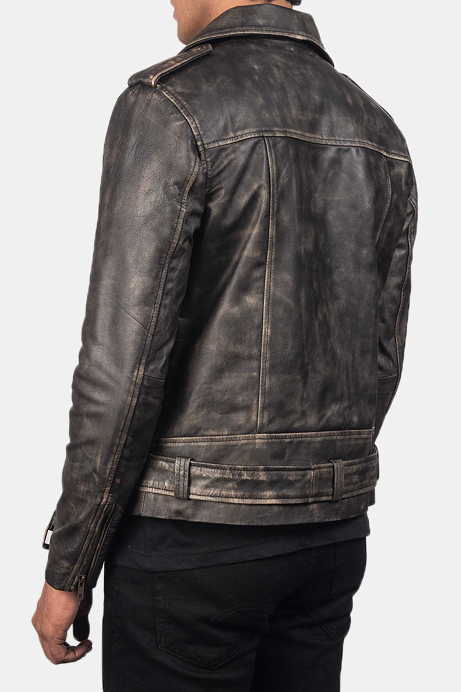 Vintage Distressed Brown Leather Biker Jacket