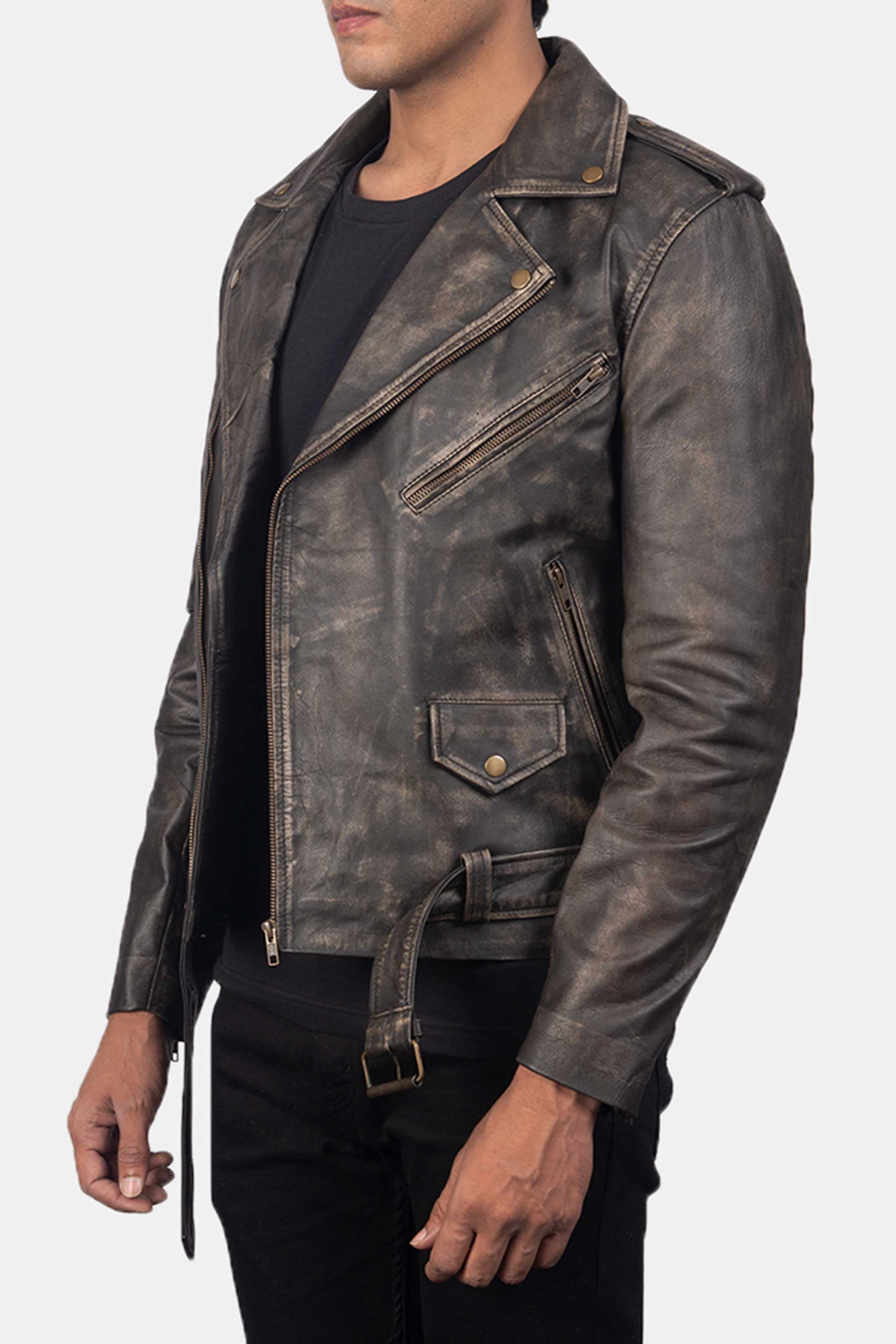 Vintage Distressed Brown Leather Biker Jacket