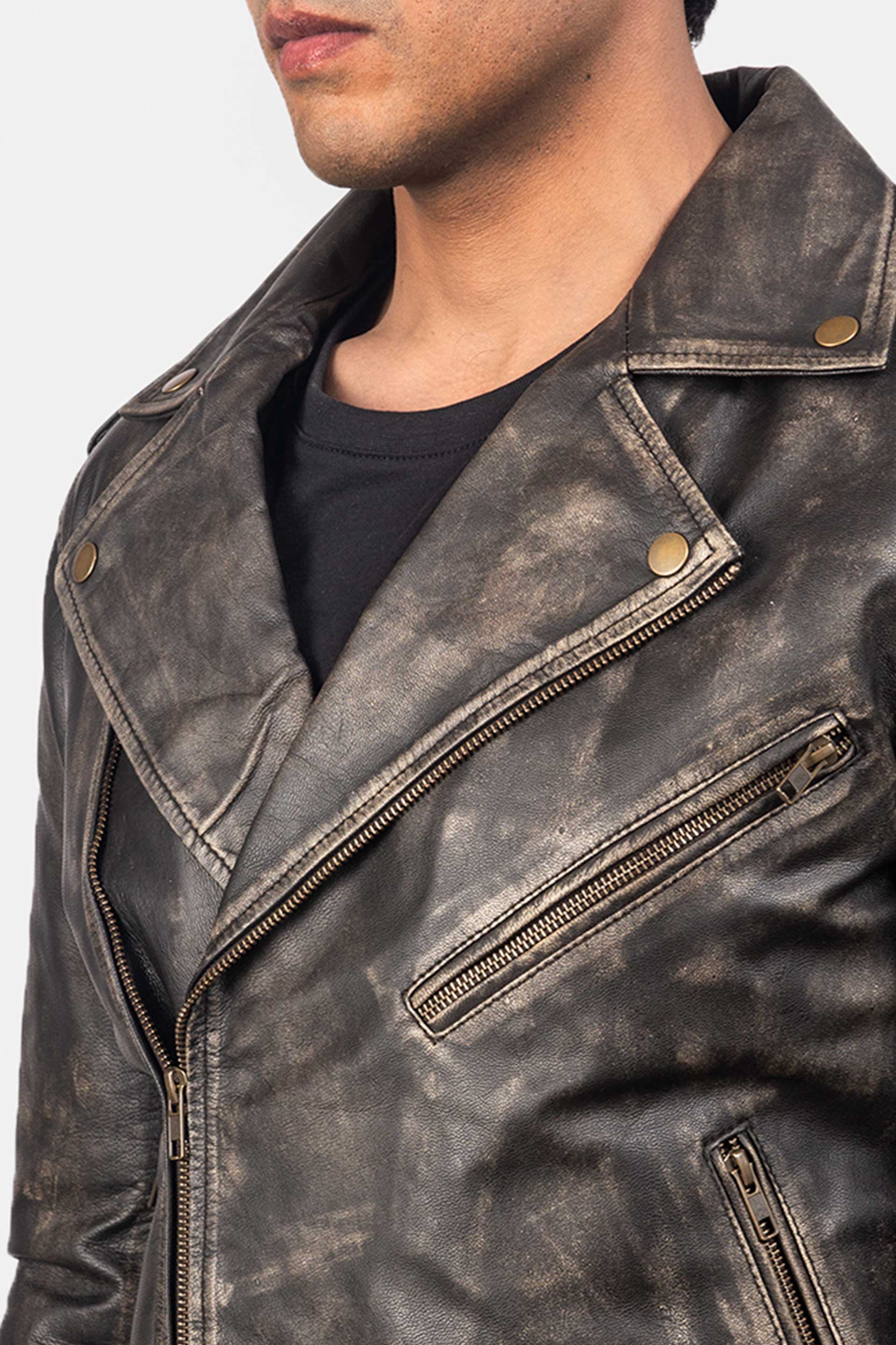 Vintage Distressed Brown Leather Biker Jacket