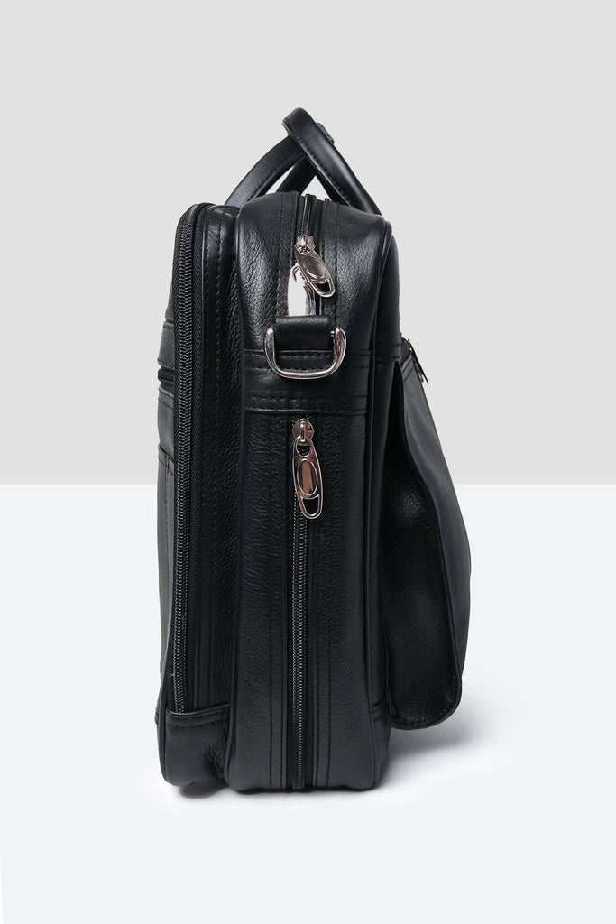 Double Pocket Extendable Travel laptop Bag // Natural Milld Leather Black - Kordovan