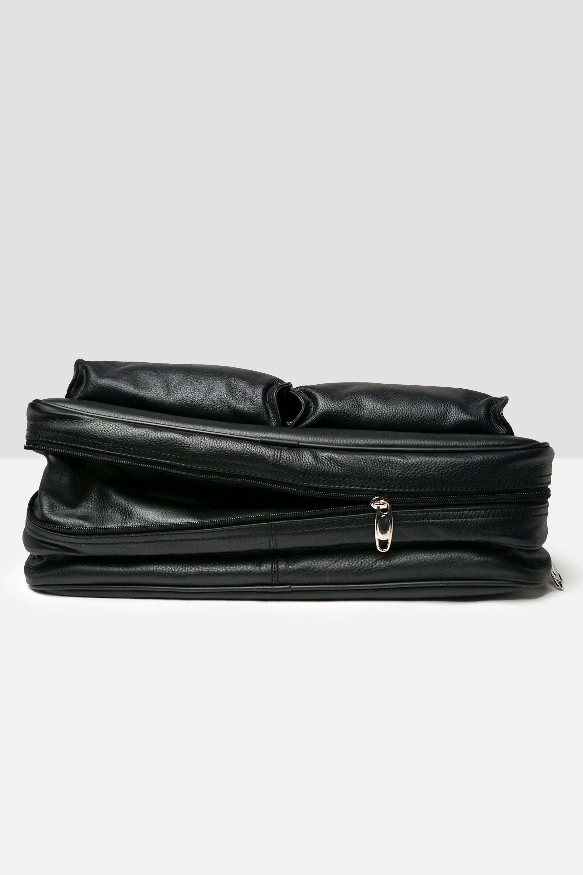 Double Pocket Extendable Travel laptop Bag // Natural Milld Leather Black - Kordovan