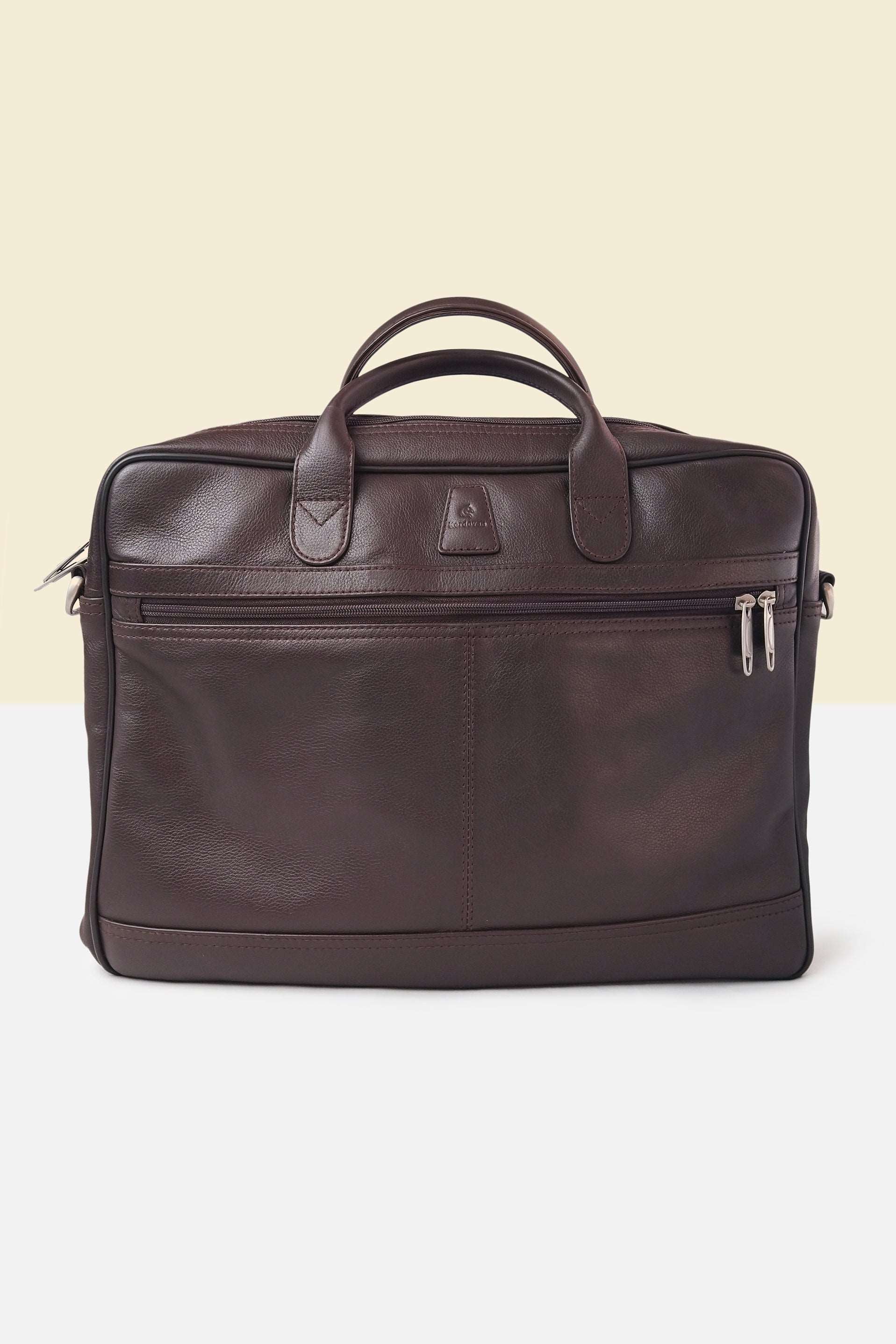 Natural Milled leather slim laptop bag by Kordovan / Brown - Kordovan