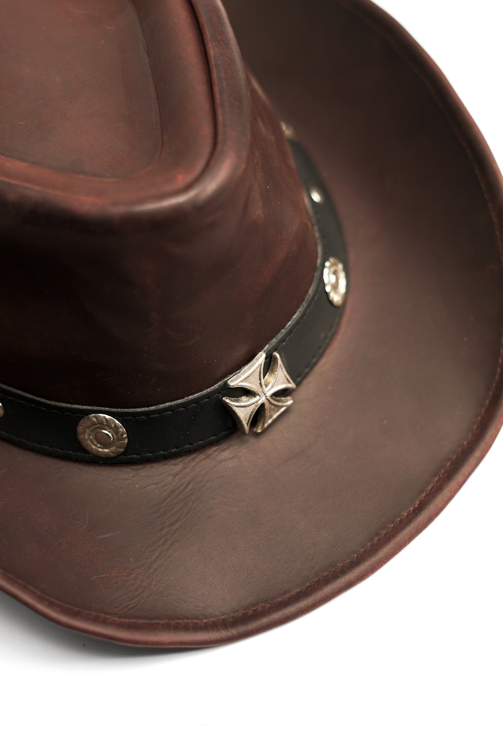 KORDOVAN's Premium Leather Western Cowboy Hat // Studs band // Burgundy - Kordovan