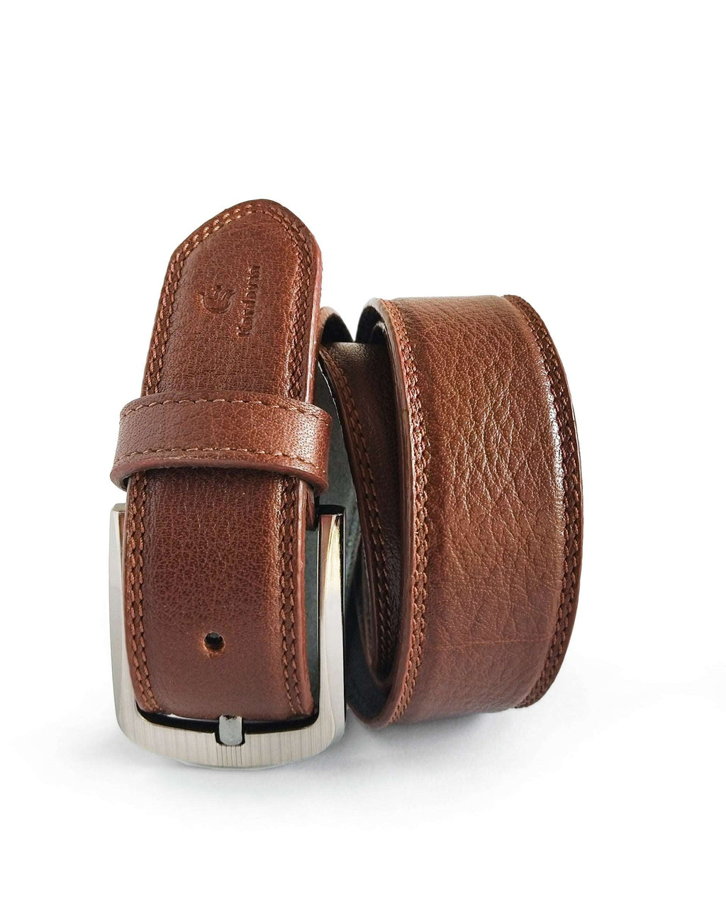 Natural Grain Double Stich Leather Belt // Brown