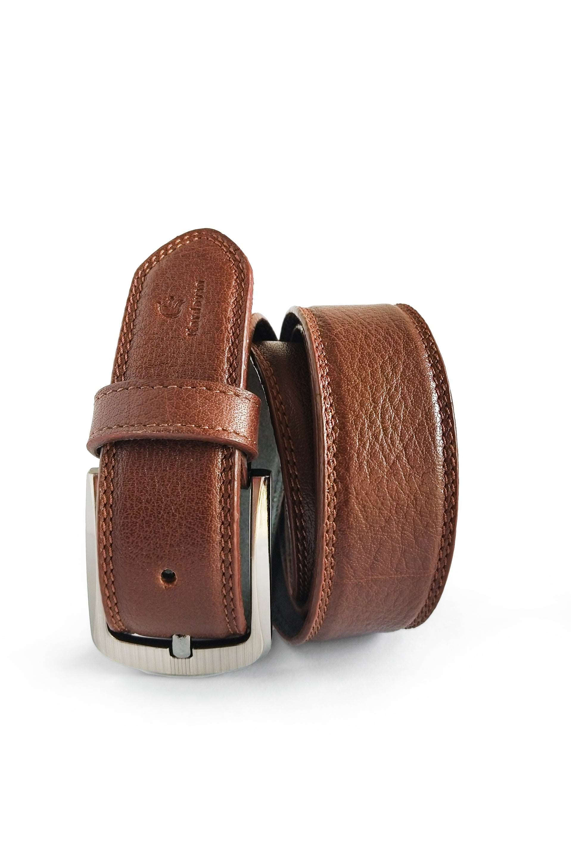 Natural Grain Double Stich Leather Belt // Brown