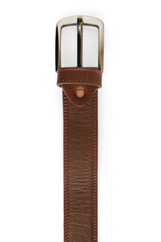 Natural Grain Double Stich Leather Belt // Brown