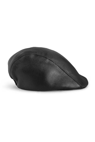 Genuine Sheep Leather Flat Cap Newsboy // Unisex // Black