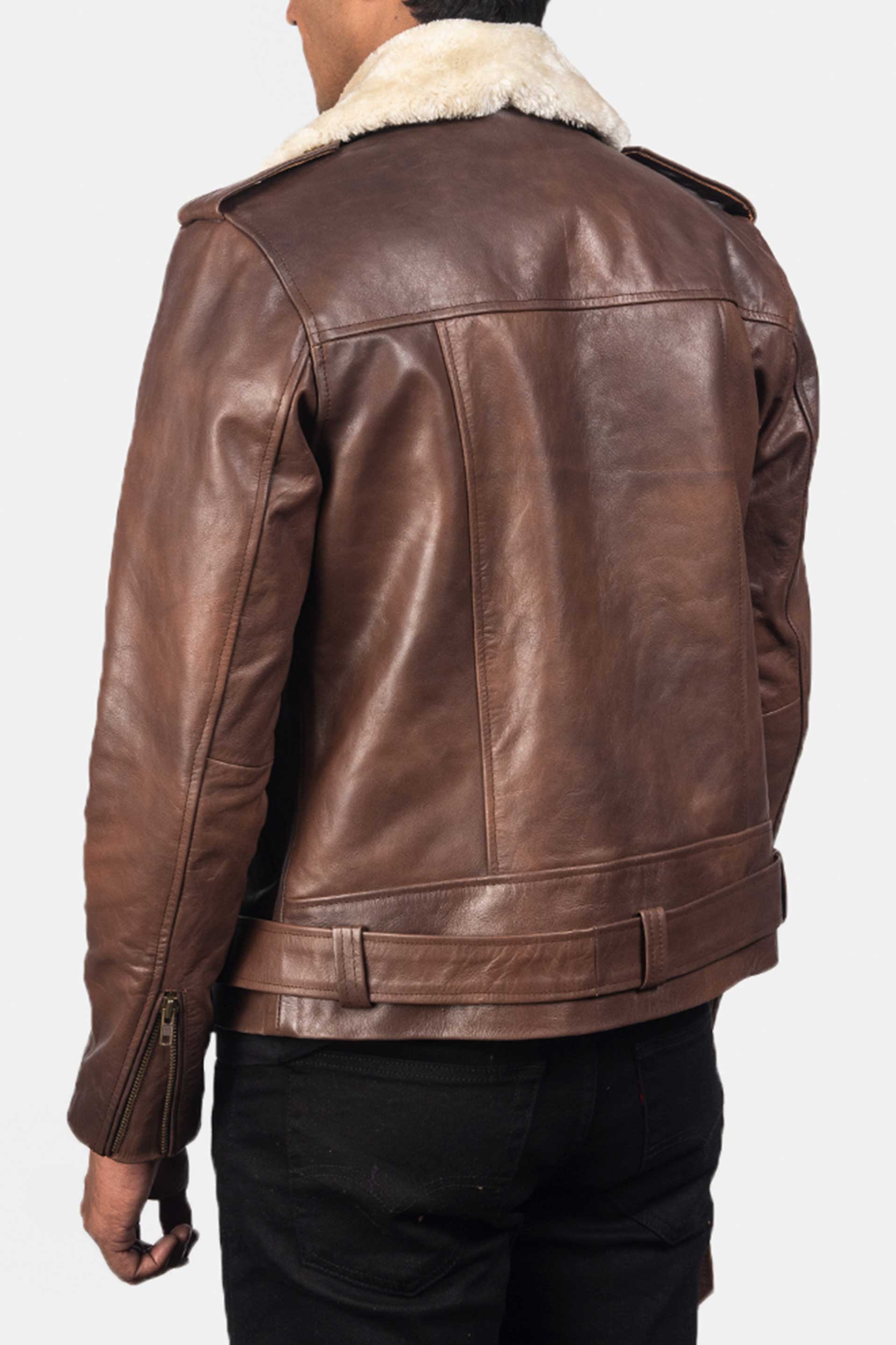 Urban Rider | Men's Brown Fur Collar Leather Biker Jacket