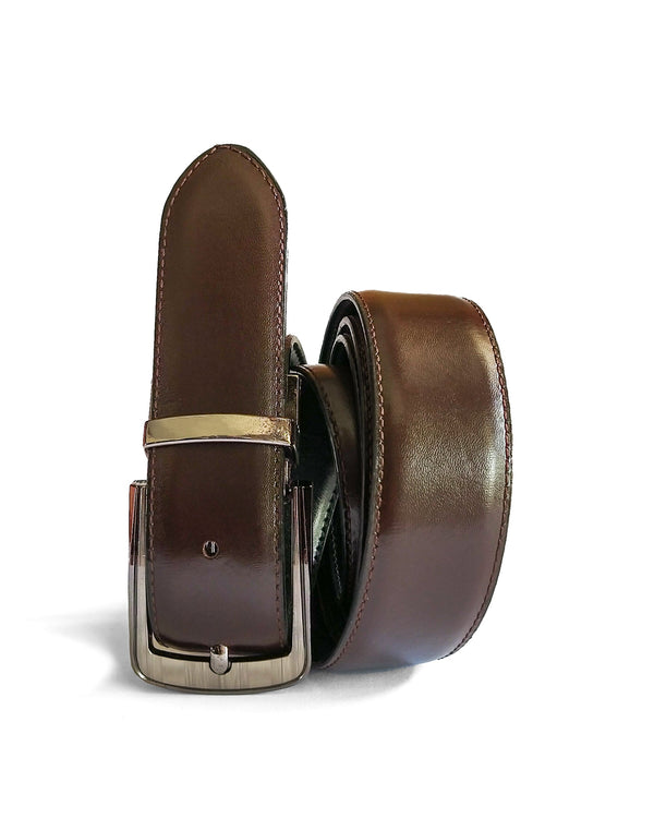 THE "Dark Brown" ONE // Double Sided Men's Twist Buckle Reversible Leather Belt - Kordovan